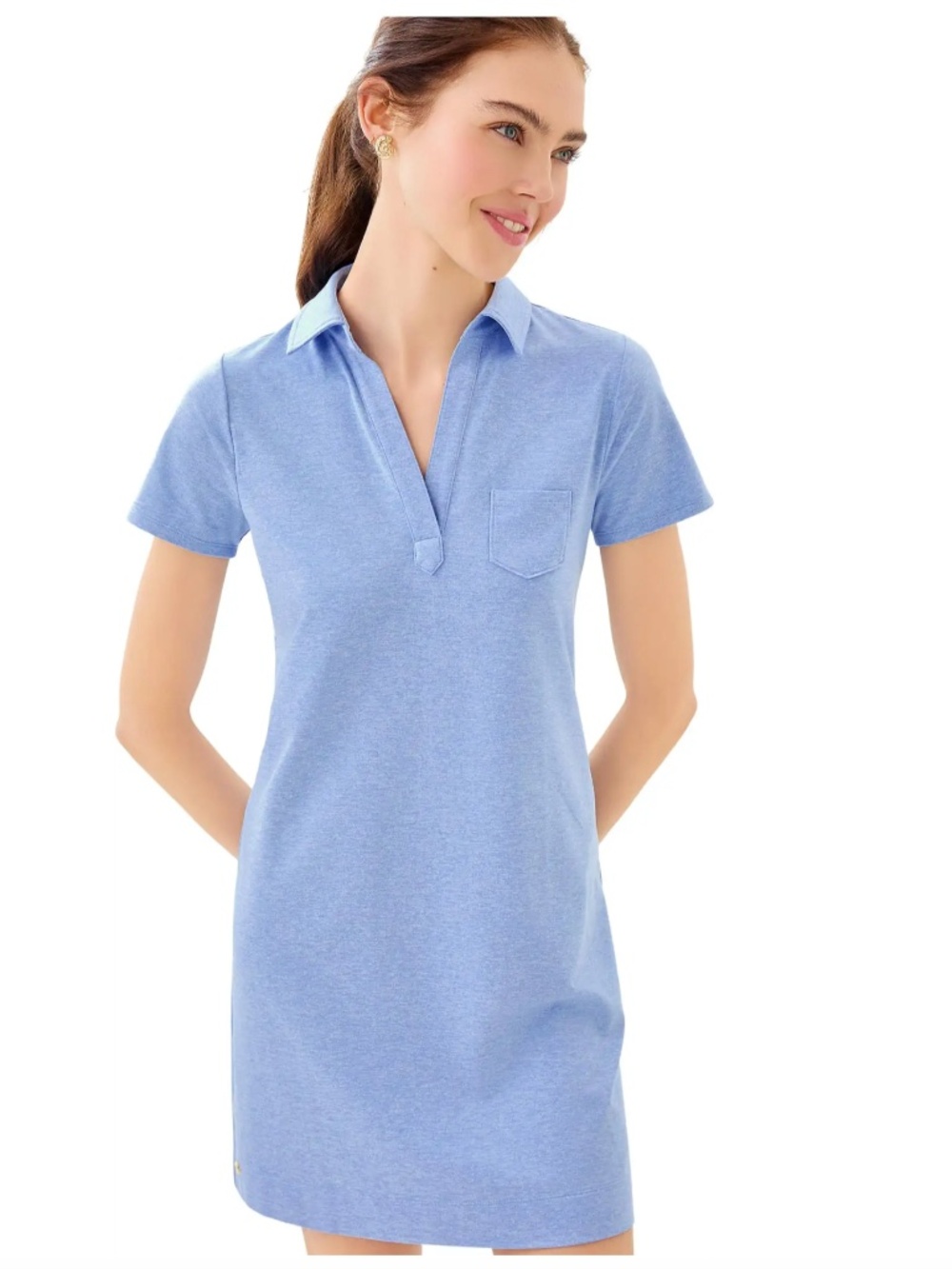 Lilly Pulitzer UPF 50+ Dune Dress Downtime Jersey Blue Collared Polo Sz L EUC